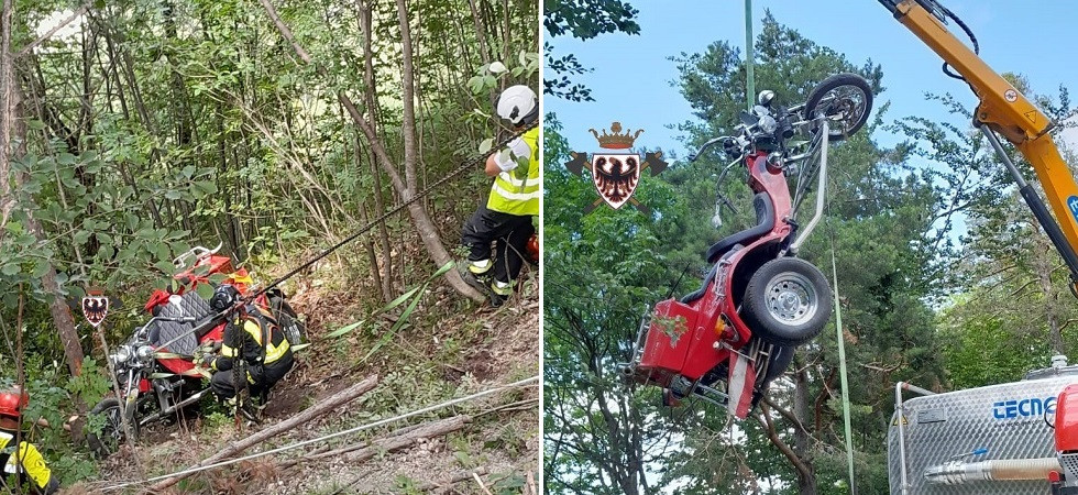 Foto Federazione dei vigili del fuoco volontari del Trentino - corpo vv.f. di Caldonazzo Perde il controllo della moto a tre ruote che finisce nella scarpata: una coppia trasferita in ospedale